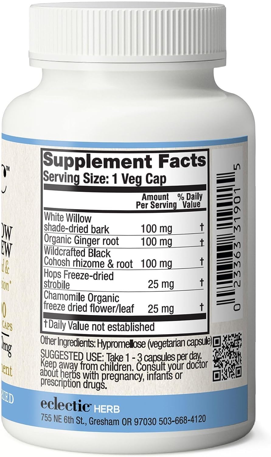 Eclectic Institute Raw Fresh Freeze-Dried Non-GMO White Willow - Feverfew | Support Body's Response to Occasional Pain | 90 CT (350 mg) - Maple Wellness Supplements