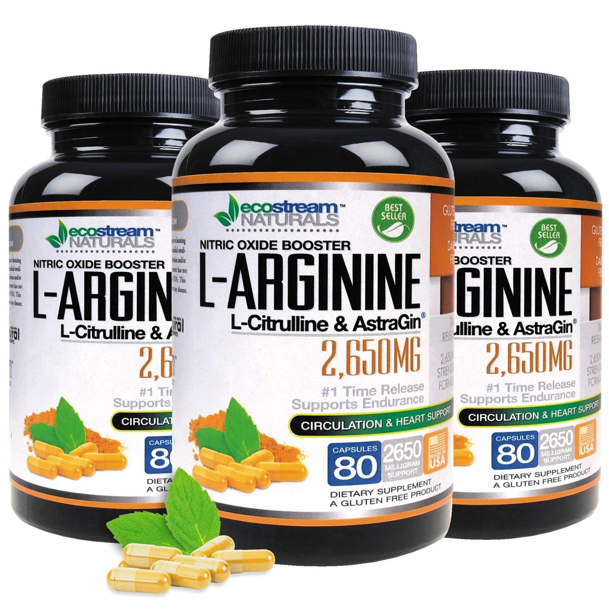 ecostream Naturals MAX 2650mg Nitric Oxide Booster L-Arginine - L-Citruline and Astragin - Time Release 2650 MAX Formula - Maple Wellness Supplements