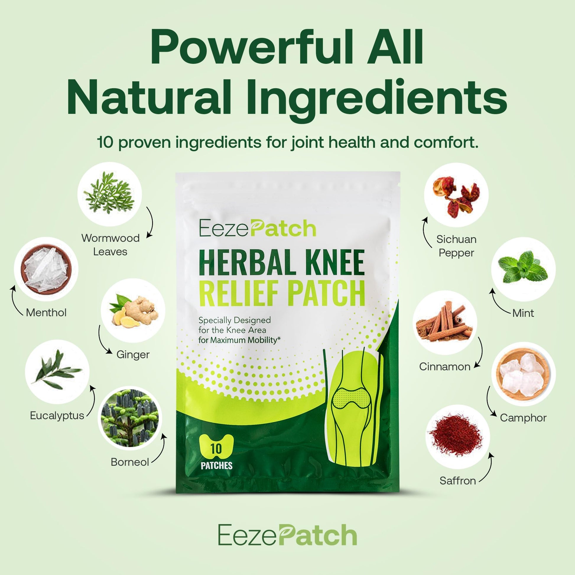 EezePatch® Herbal Knee Relief Patches (10 Count) – Natural Joint Support for Knee Discomfort, Mobility & Flexibility – Herbal Extracts for Soothing Relief – Easy-to-Apply Patches - Maple Wellness Supplements