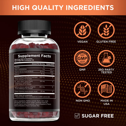 Effective Nutra Saffron Gummies for Adults 88.5mg - Mood Support & Stress Relief with GABA, Passion Flower - 5-in-1 Formula - Sugar-Free, Vegan, Non-GMO, Made in USA - 90 Count (45-Day Supply) - Maple Wellness Supplements