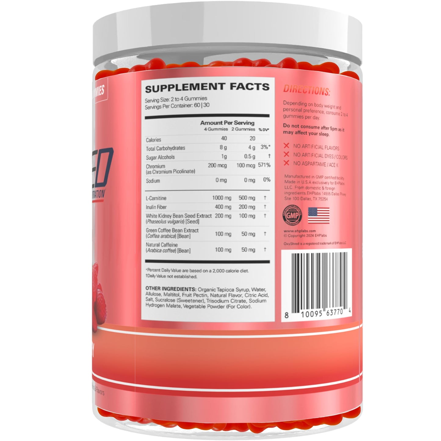 EHP Labs OxyShred Gummies - Pre Workout Gummies & Energy Chews with 100mg Caffeine, L-Carnitine for Thermo & Metabolic Support, All Natural Energy Boost - Maple Wellness Supplements