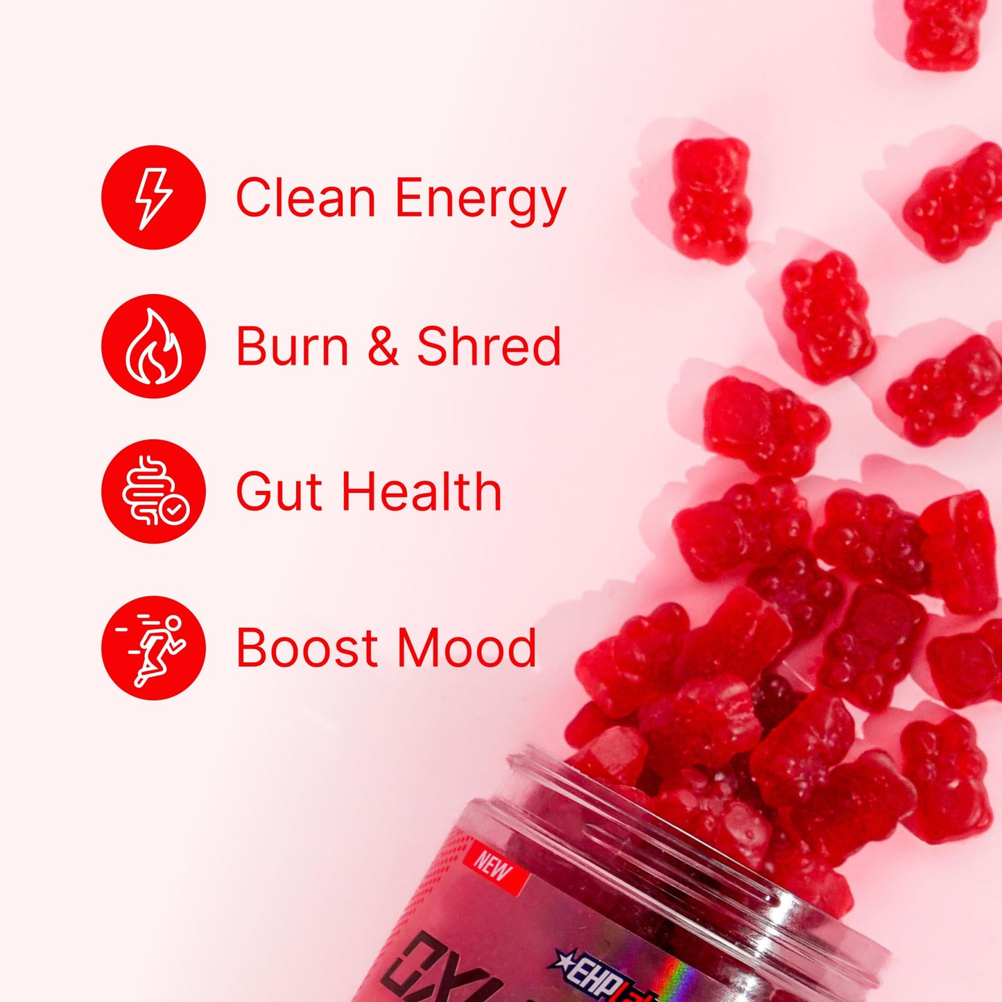 EHP Labs OxyShred Gummies - Pre Workout Gummies & Energy Chews with 100mg Caffeine, L-Carnitine for Thermo & Metabolic Support, All Natural Energy Boost - Maple Wellness Supplements