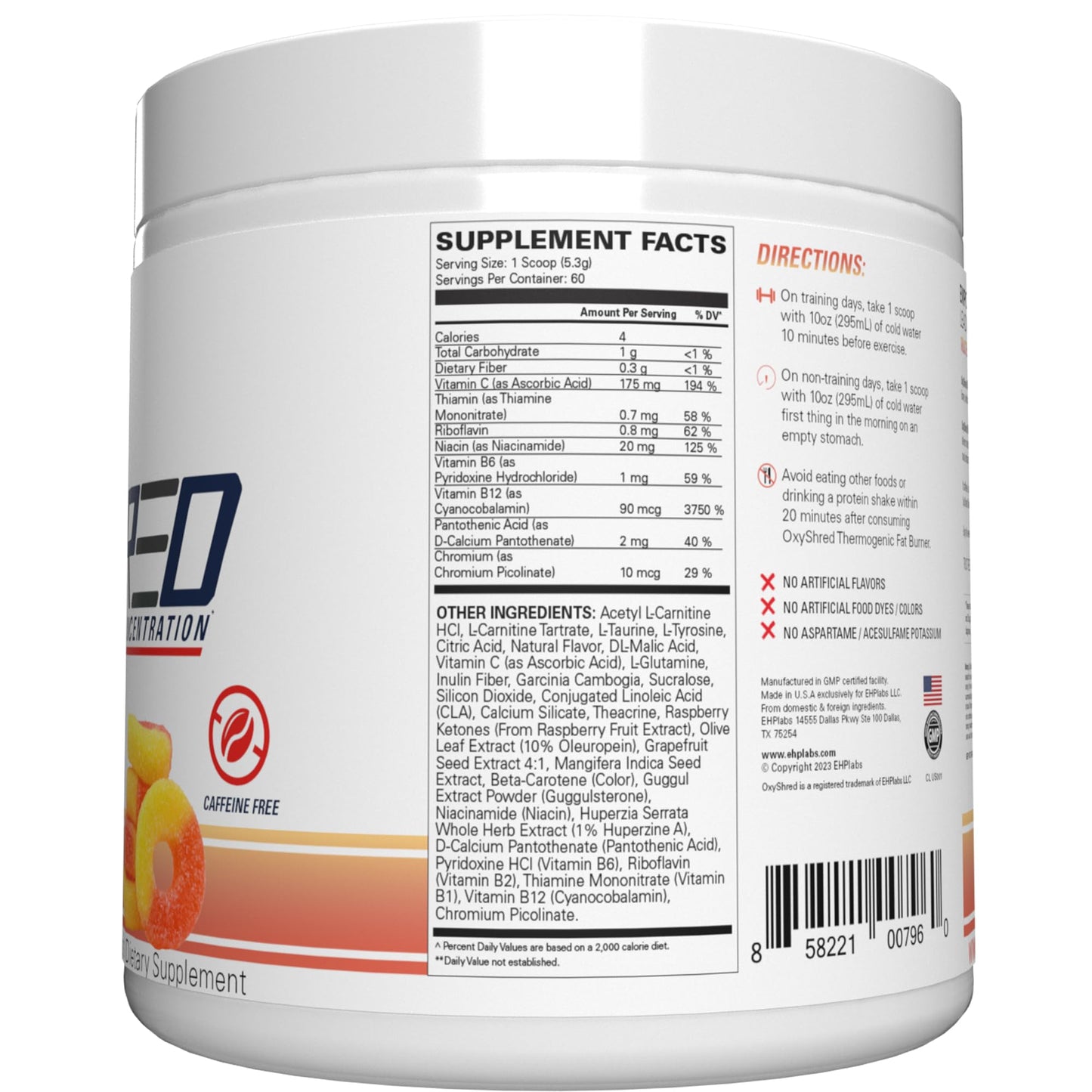 EHP Labs OxyShred Non Stimulant Pre Workout Powder - Stim Free Pre Workout, Caffeine Free Preworkout for Men & Women with L Glutamine & Acetyl L Carnitine - Peach, 60 Servings - Maple Wellness Supplements