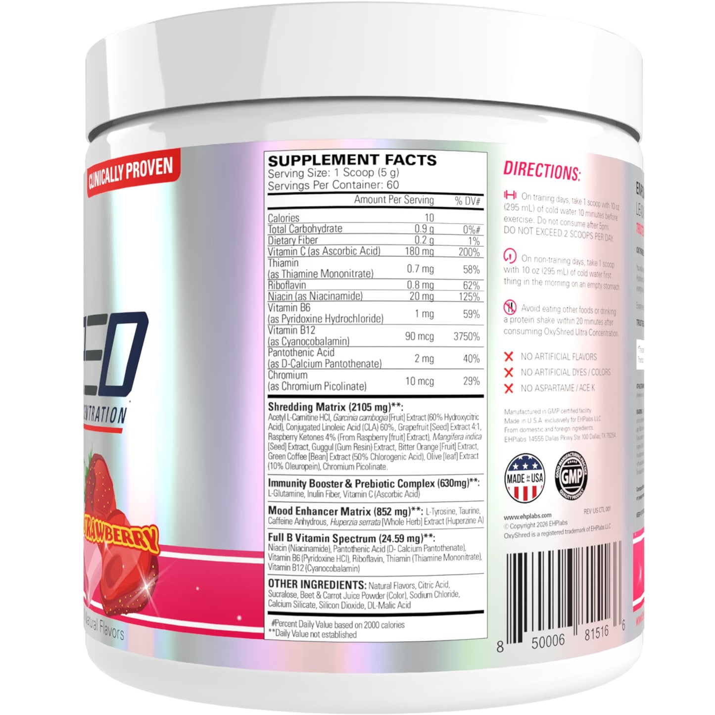 EHP Labs OxyShred Pre Workout Powder - Preworkout Powder with L Glutamine & Acetyl L Carnitine, Energy Boost Drink - Cosmic Blast, 60 Servings - Maple Wellness Supplements