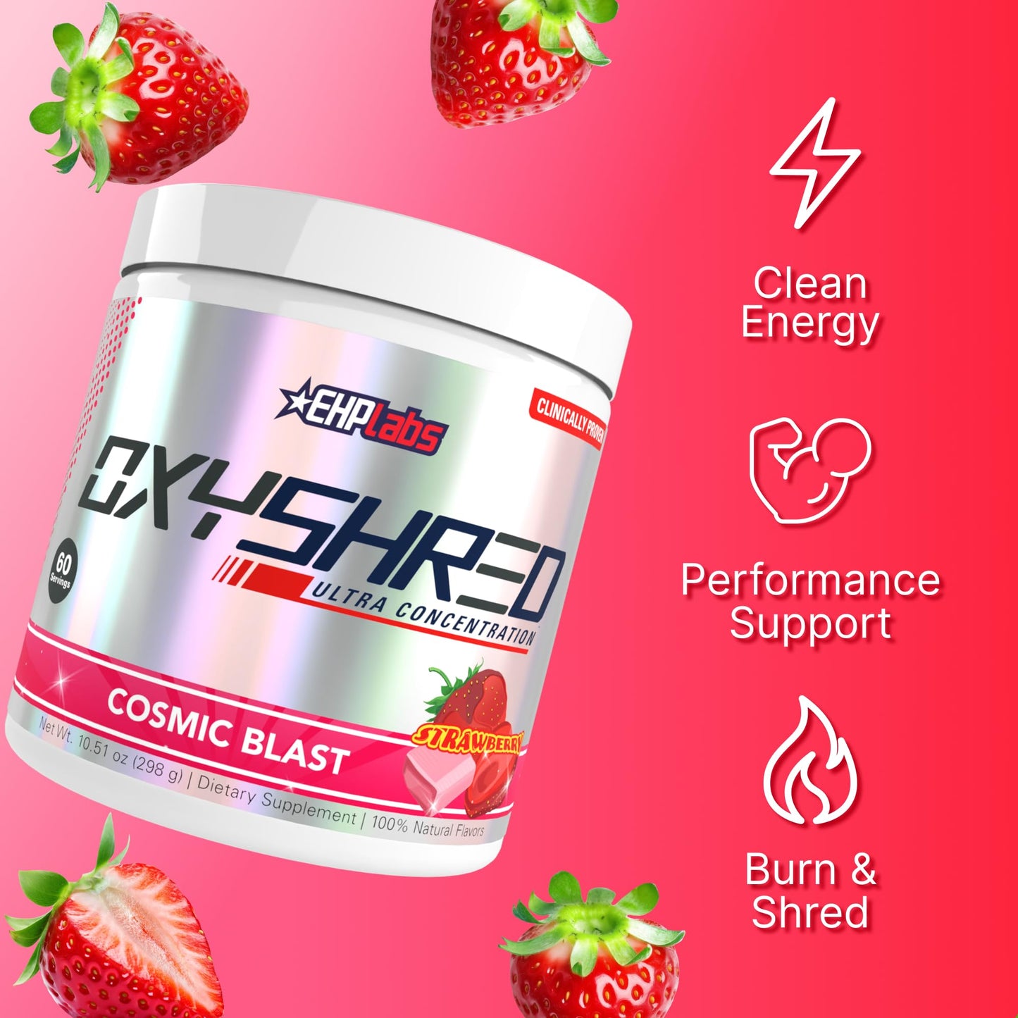 EHP Labs OxyShred Pre Workout Powder - Preworkout Powder with L Glutamine & Acetyl L Carnitine, Energy Boost Drink - Cosmic Blast, 60 Servings - Maple Wellness Supplements