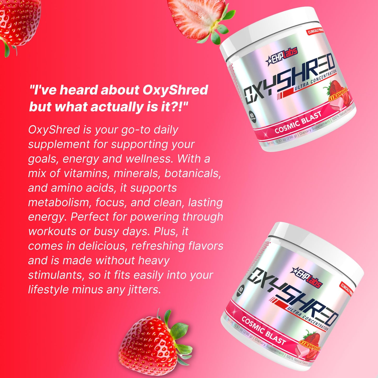 EHP Labs OxyShred Pre Workout Powder - Preworkout Powder with L Glutamine & Acetyl L Carnitine, Energy Boost Drink - Cosmic Blast, 60 Servings - Maple Wellness Supplements