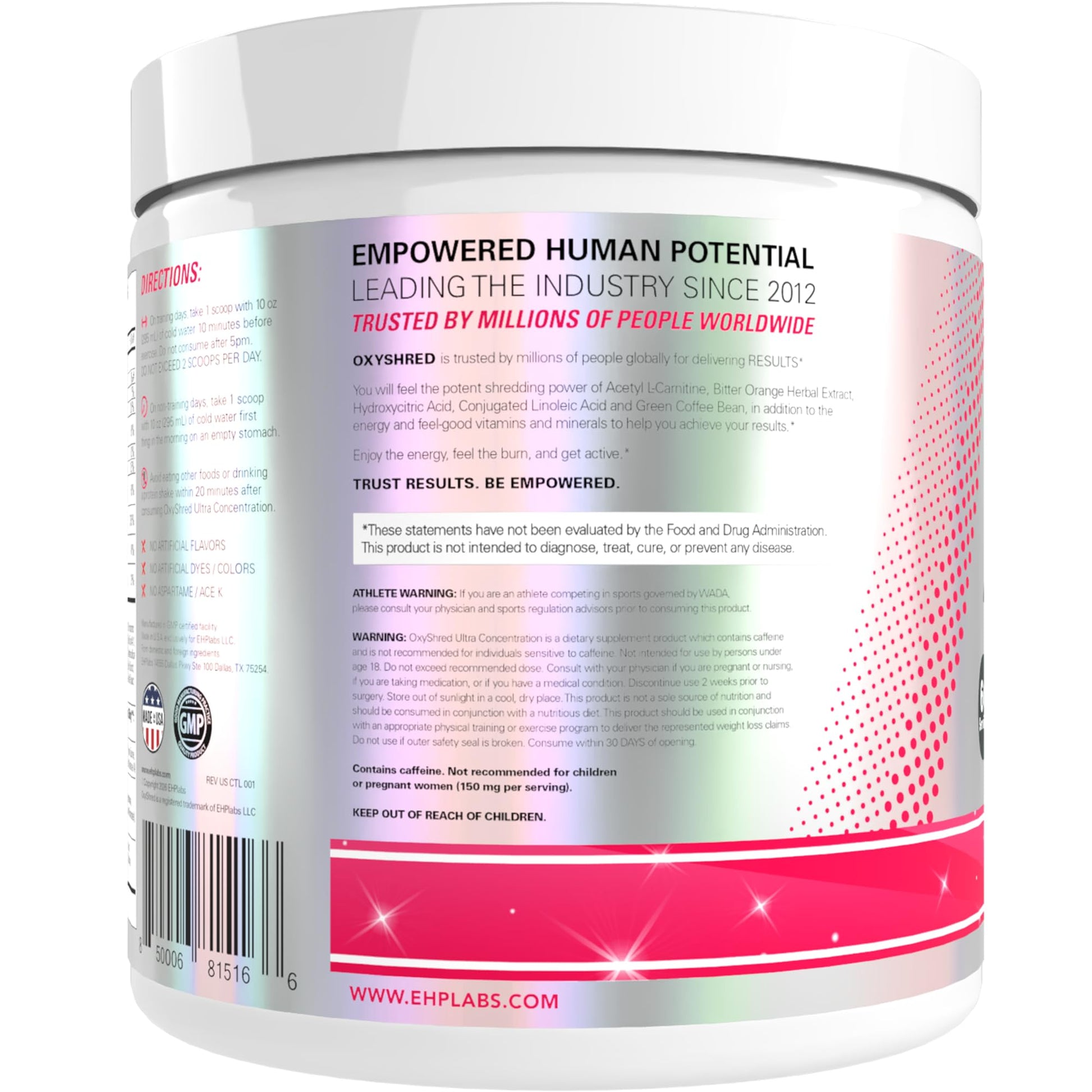 EHP Labs OxyShred Pre Workout Powder - Preworkout Powder with L Glutamine & Acetyl L Carnitine, Energy Boost Drink - Cosmic Blast, 60 Servings - Maple Wellness Supplements