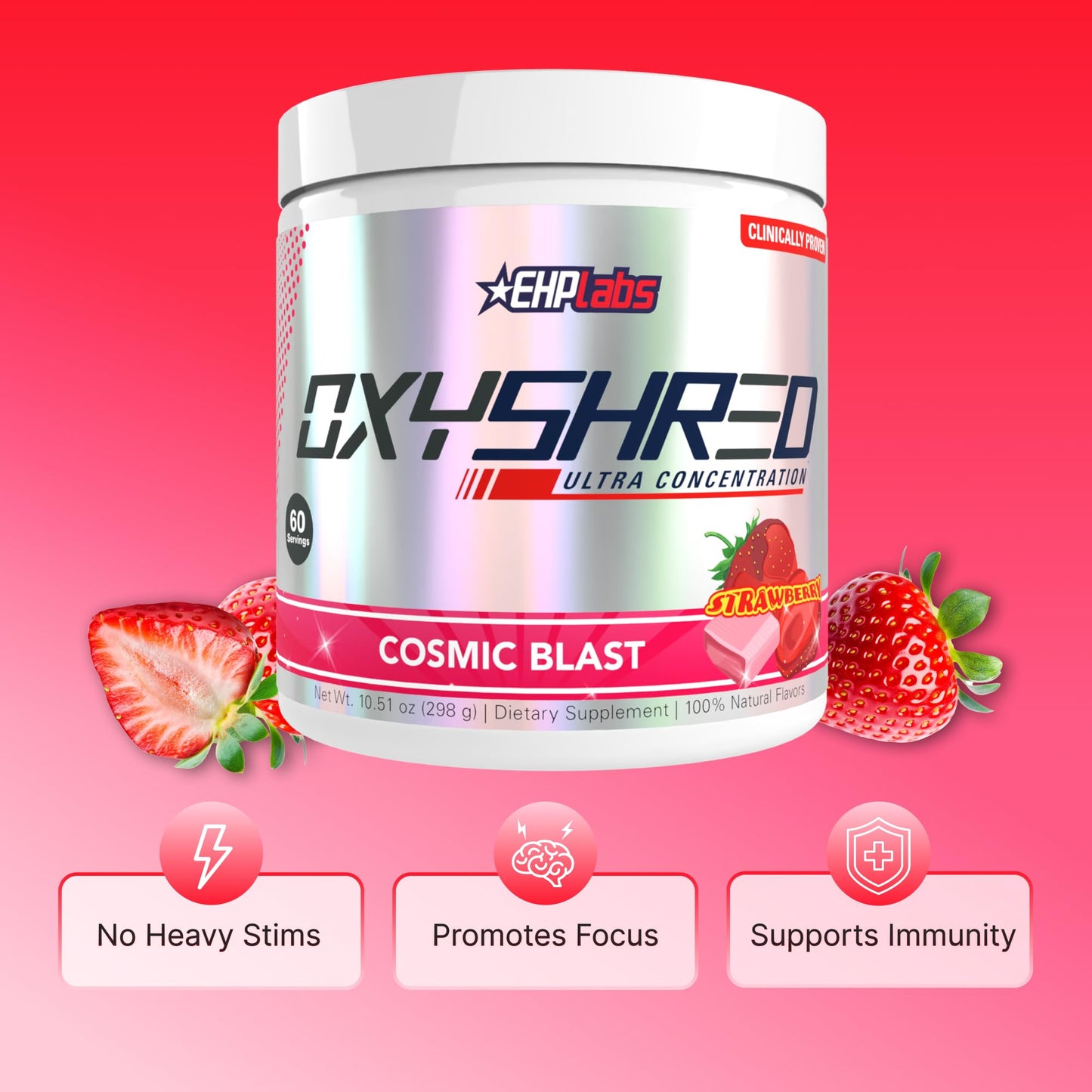 EHP Labs OxyShred Pre Workout Powder - Preworkout Powder with L Glutamine & Acetyl L Carnitine, Energy Boost Drink - Cosmic Blast, 60 Servings - Maple Wellness Supplements