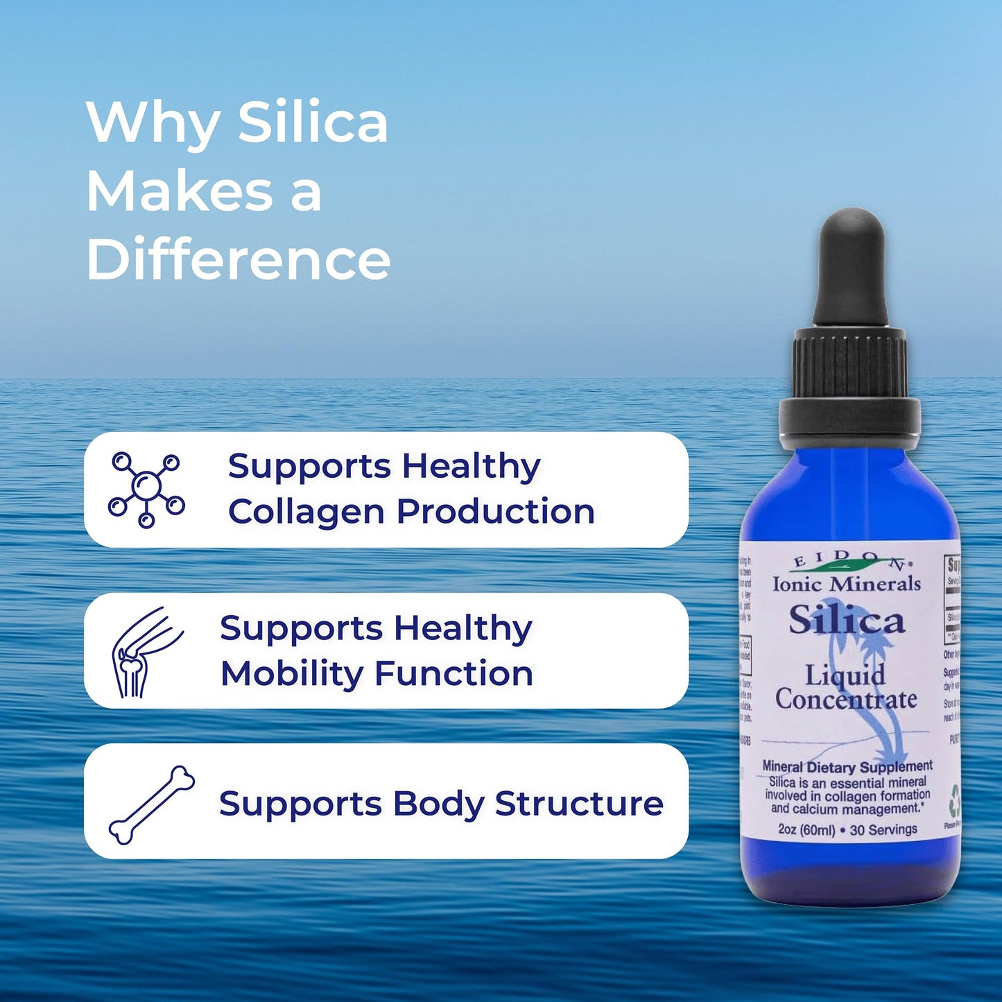 Eidon Liquid Silica Mineral Concentrate - Silica Supplement for Hair, Skin, and Nails, Supplement Drops to Support Collagen Production & Hair Loss - Maple Wellness Supplements