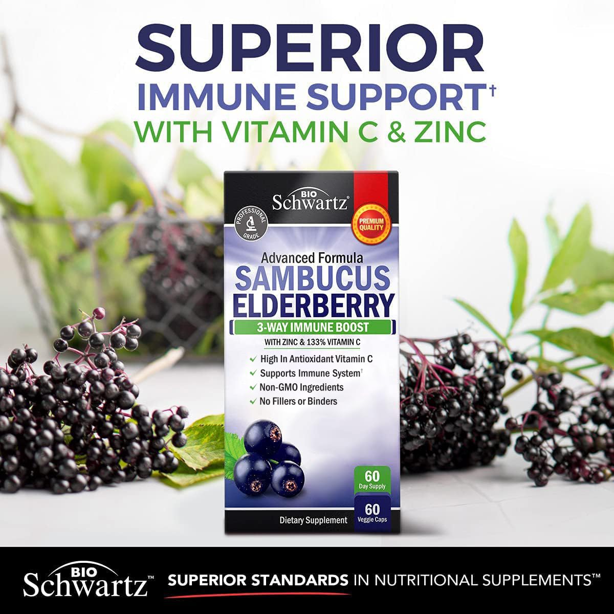 Elderberry Capsules with Zinc and Vitamin C for Adults - Immune Support Vitamins for Women and Men - Black Sambucus Elderberry Vitamin C and Zinc - Maple Wellness Supplements
