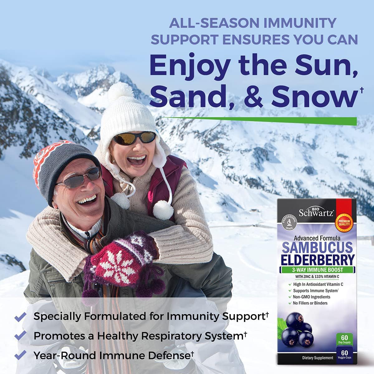Elderberry Capsules with Zinc and Vitamin C for Adults - Immune Support Vitamins for Women and Men - Black Sambucus Elderberry Vitamin C and Zinc - Maple Wellness Supplements