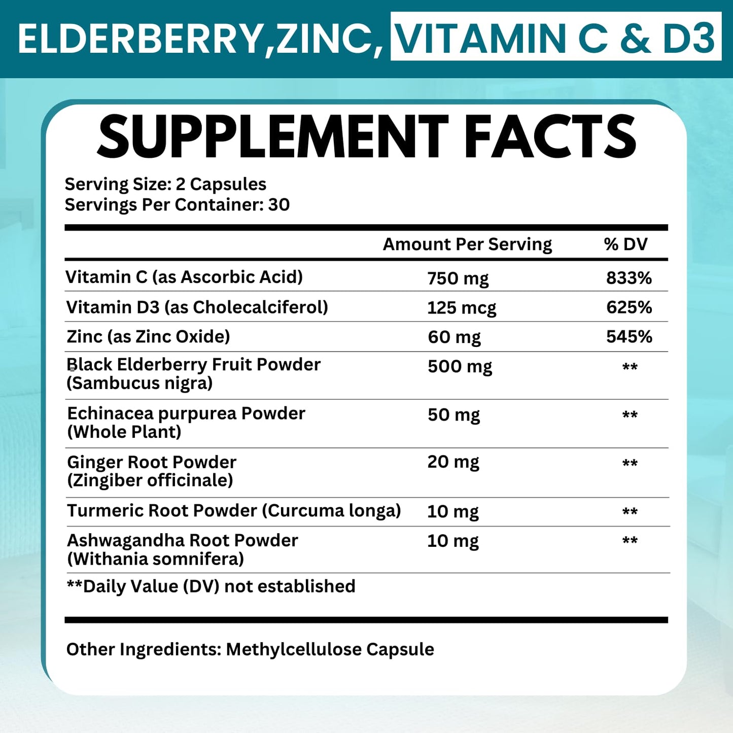 Elderberry Immune Support Supplement 8-in-1 Formula with Echinacea, Vitamin C & Zinc, Vitamin D 5000 IU, Turmeric, Ginger, Ashwagandha – 60 Capsules - Maple Wellness Supplements