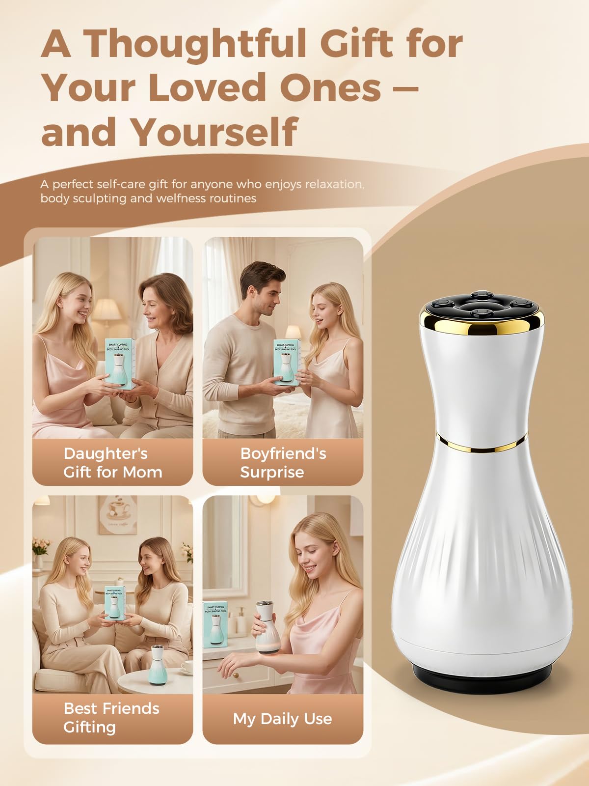 Electric Cupping Massager for Body with Suction, Microcurrent, Red Light & Heat, Lymphatic Drainage Massager, 12 Intensity Body Sculpting Machine, Cellulite Massage Tool for Arms Legs Waist Back-White - Maple Wellness Supplements