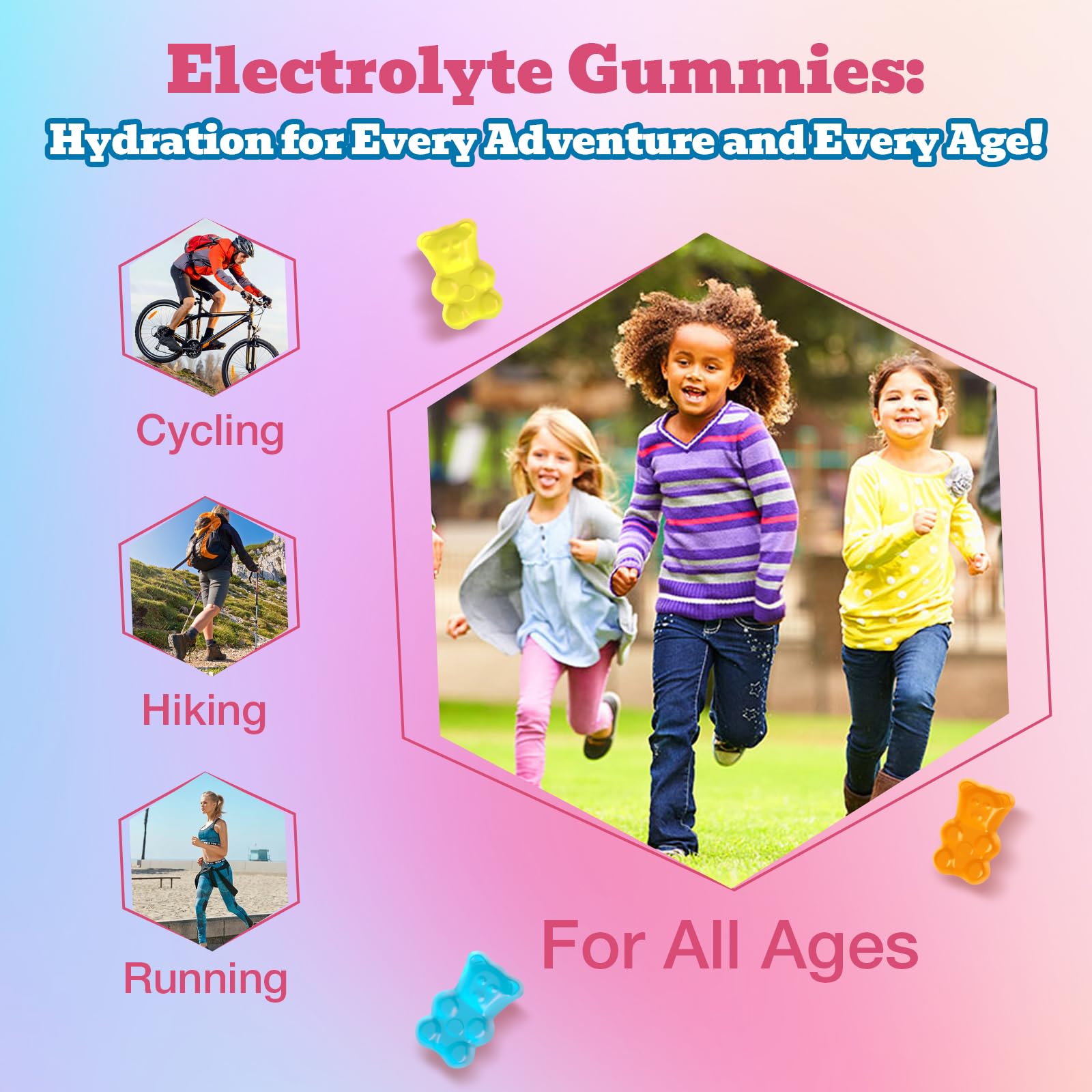 Electrolyte Gummies Sugar Free | Electrolyte Hydration Energy Gummies for Running & Sports - Energy Chews with Calcium & Vitamin C for Kids & Adults, - Maple Wellness Supplements
