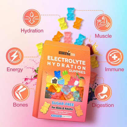 Electrolyte Gummies Sugar Free | Electrolyte Hydration Energy Gummies for Running & Sports - Energy Chews with Calcium & Vitamin C for Kids & Adults, - Maple Wellness Supplements