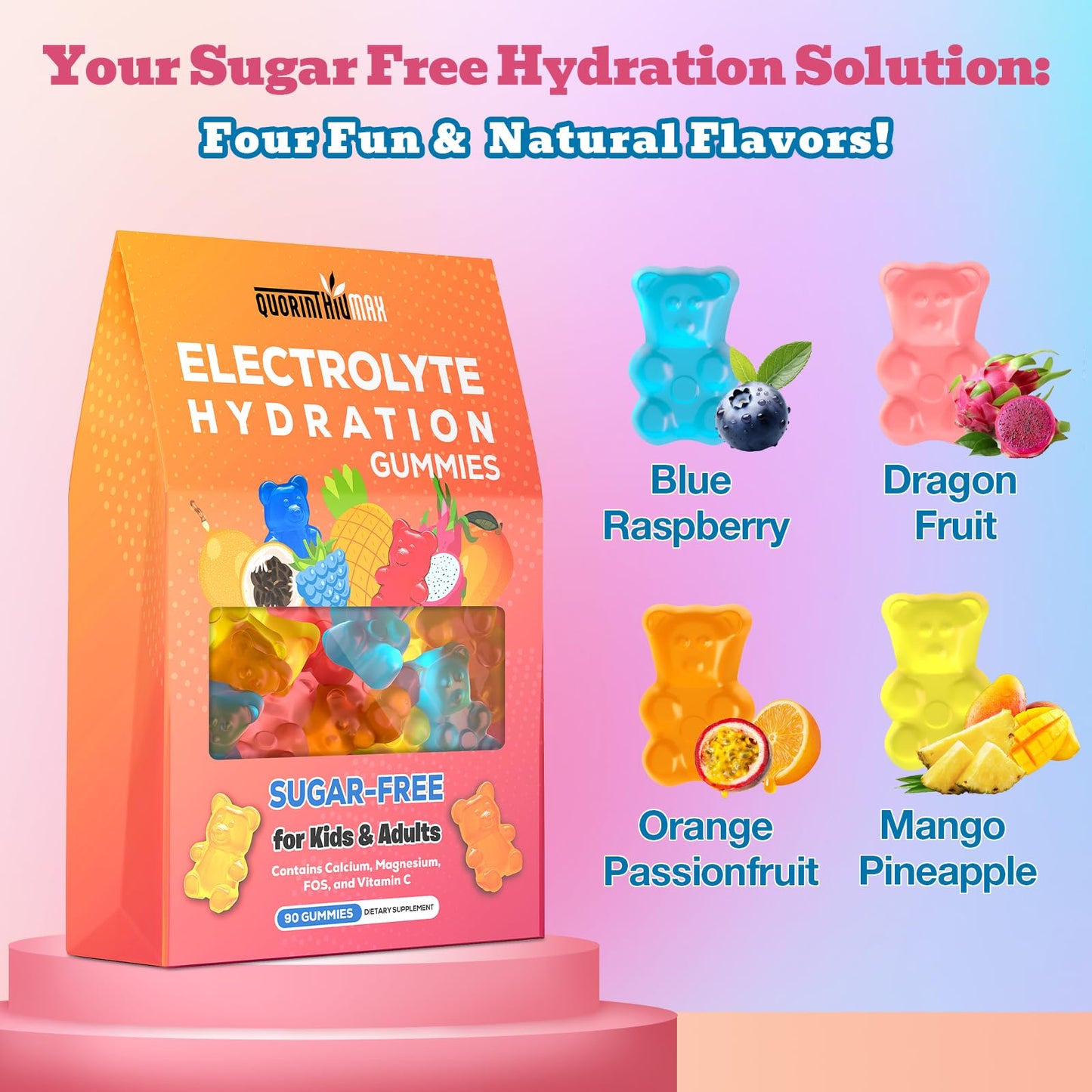 Electrolyte Gummies Sugar Free | Electrolyte Hydration Energy Gummies for Running & Sports - Energy Chews with Calcium & Vitamin C for Kids & Adults, - Maple Wellness Supplements