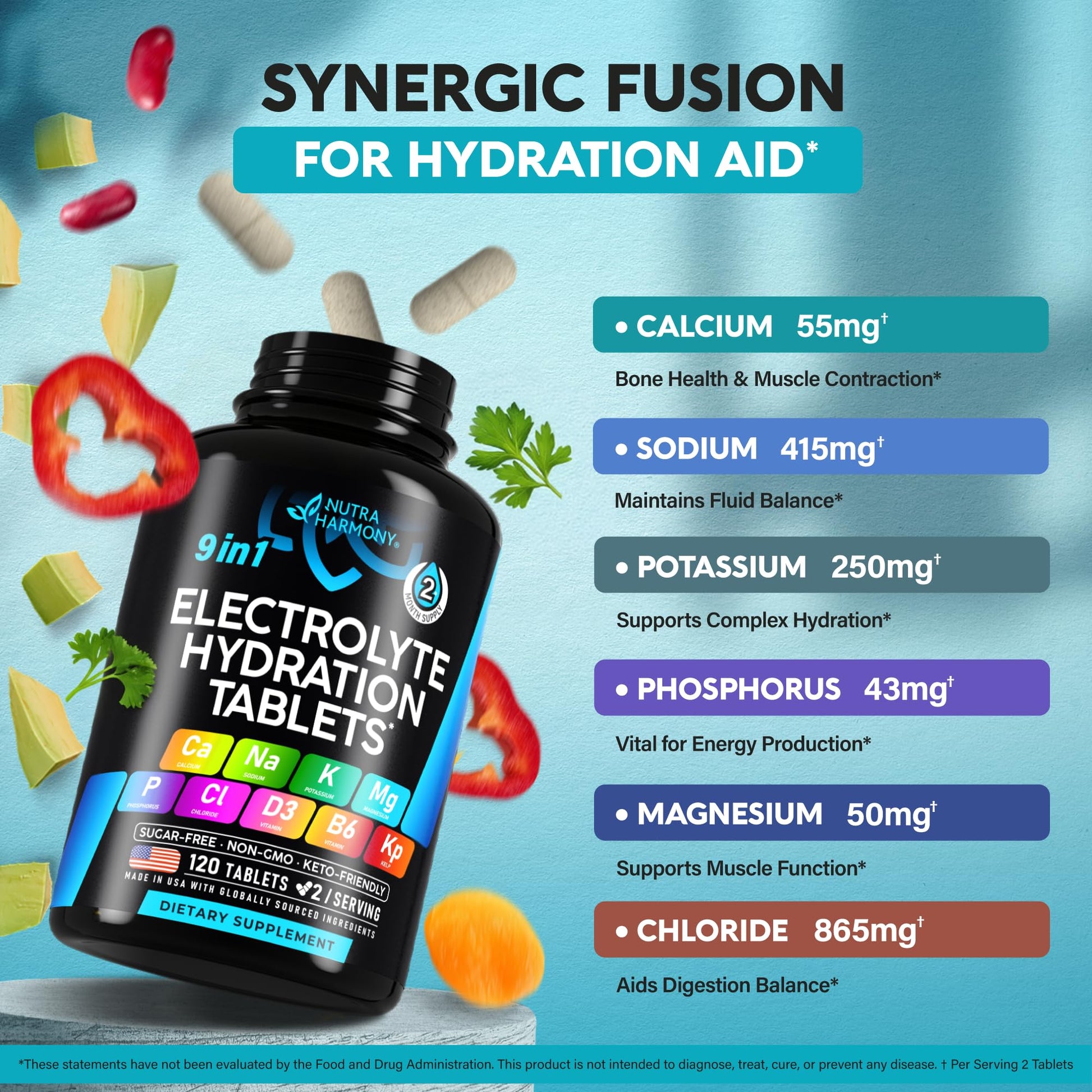 Electrolytes - Electrolyte Tablets with Magnesium, Sodium, Potassium, Chloride, Vitamins D3 & B6, Kelp Powder - Salt Pills - Made in USA - Maple Wellness Supplements