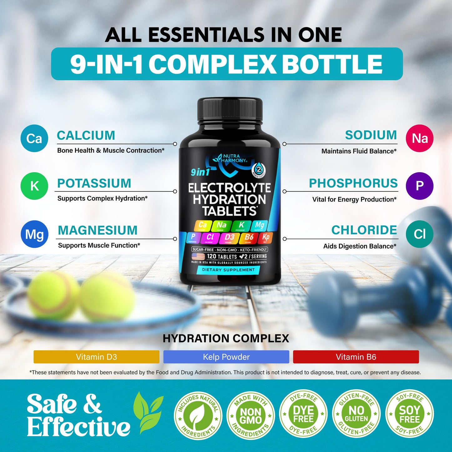 Electrolytes - Electrolyte Tablets with Magnesium, Sodium, Potassium, Chloride, Vitamins D3 & B6, Kelp Powder - Salt Pills - Made in USA - Maple Wellness Supplements