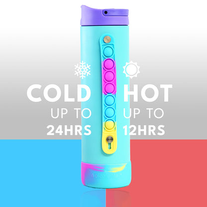 Elemental Iconic Water Bottle for School - 100% Leak-Proof Insulated Water Bottles with Straw Lid & Pop-It Handle - Triple-Wall Insulated & BPA-Free, 20oz – Blue Tie Dye - Maple Wellness Supplements