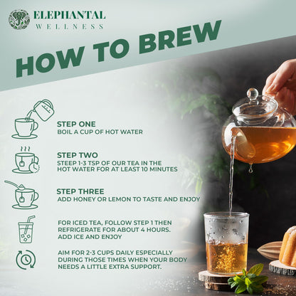 Elephantal Wellness Premium Brain Herbal Tea | Nootropic Focus & Mental Clarity with Ginkgo, Bacopa, Gotu Kola & Rosemary | Non-GMO, Caffeine-Free Coffee Alternative, Handmade Loose Leaf Blend, 2oz Loose Leaf, 20 Servings - Maple Wellness Supplements