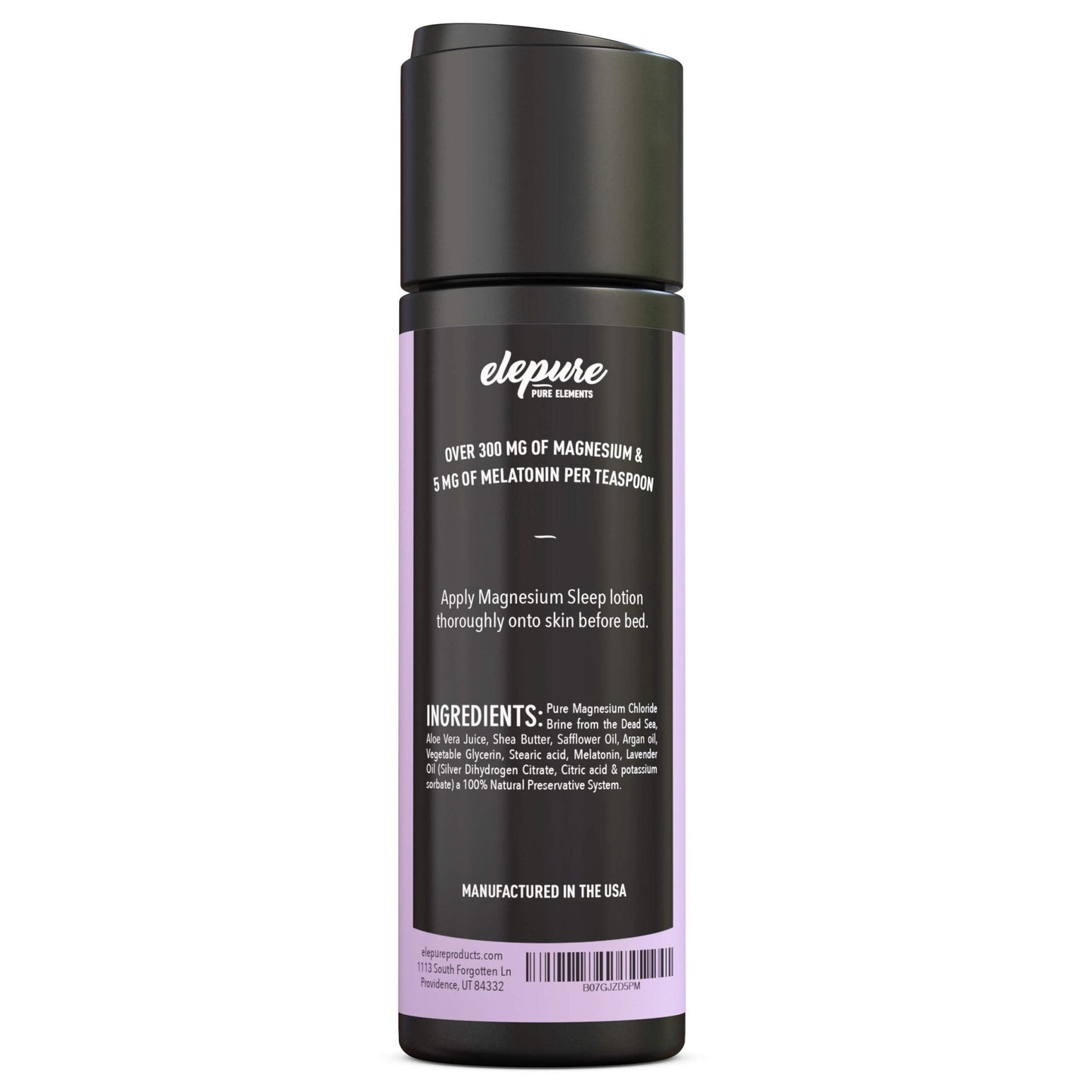 Elepure Pure Elements Magnesium Sleep Lotion with Lavender and Melatonin - Topical Application Night Cream- High Potency - Organic Materials - Large Size - Great Value - 8 fl. oz - Maple Wellness Supplements