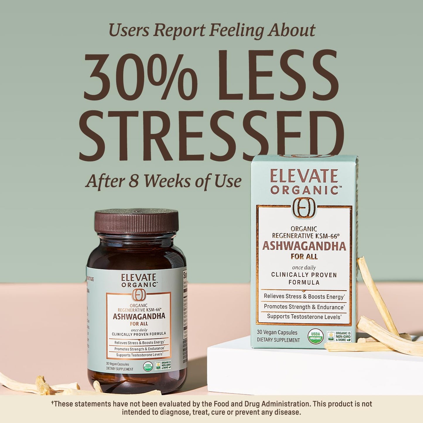 ELEVATE ORGANIC Regenerative Fermented KSM-66 Ashwagandha Vegan Capsules with Acti Veda™ (600mg, 30 Servings), Up to 150% More Effective Than KSM-66 Alone - Maple Wellness Supplements