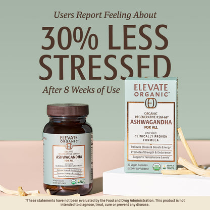 ELEVATE ORGANIC Regenerative Fermented KSM-66 Ashwagandha Vegan Capsules with Acti Veda™ (600mg, 30 Servings), Up to 150% More Effective Than KSM-66 Alone - Maple Wellness Supplements