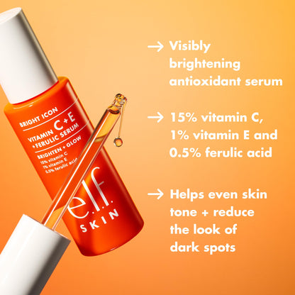 e.l.f. SKIN Bright Icon Vitamin C + E + Ferulic Serum, Brightening & Soothing Face Serum, Helps Even Skin Tone - Maple Wellness Supplements