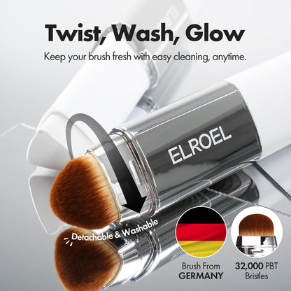 ELROEL Blanc Cover Cream Stick V White - Korean Color-Changing Foundation Stick with Volufiline - Medium to Full Coverage Dewy Finish Base Makeup - Dual-Ended with Detachable Brush (202 Natural) - Maple Wellness Supplements