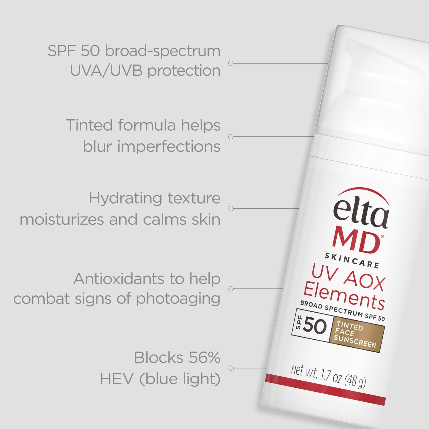 EltaMD UV AOX Elements Tinted Mineral Face Sunscreen Lotion, Tinted Moisturizer for Face SPF 50 with Antioxidants, For Dry Sensitive Skin 1.7 oz Pump - Maple Wellness Supplements