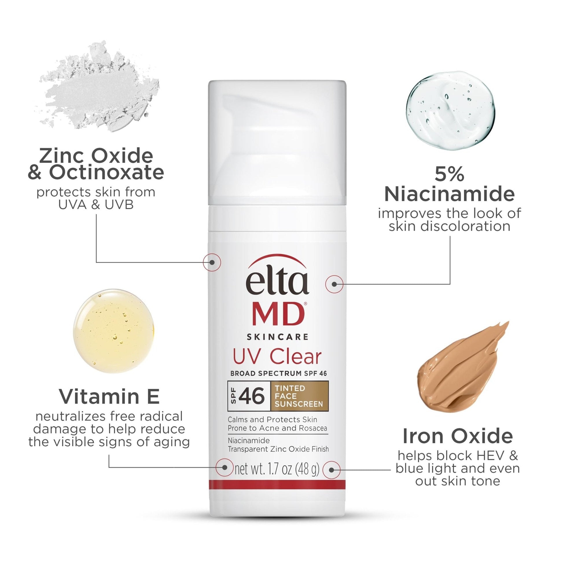 EltaMD UV Clear Tinted Sunscreen for Face, SPF 46 with Zinc Oxide, Oil-Free, Dermatologist Recommended, For Acne-Prone Sensitive Skin, 1.7 oz - Maple Wellness Supplements