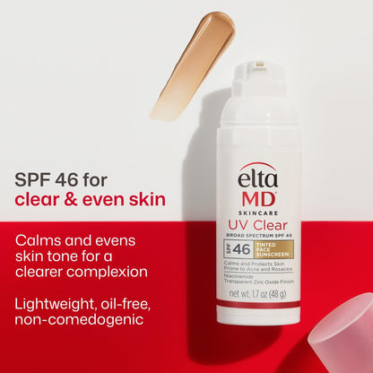 EltaMD UV Clear Tinted Sunscreen for Face, SPF 46 with Zinc Oxide, Oil-Free, Dermatologist Recommended, For Acne-Prone Sensitive Skin, 1.7 oz - Maple Wellness Supplements