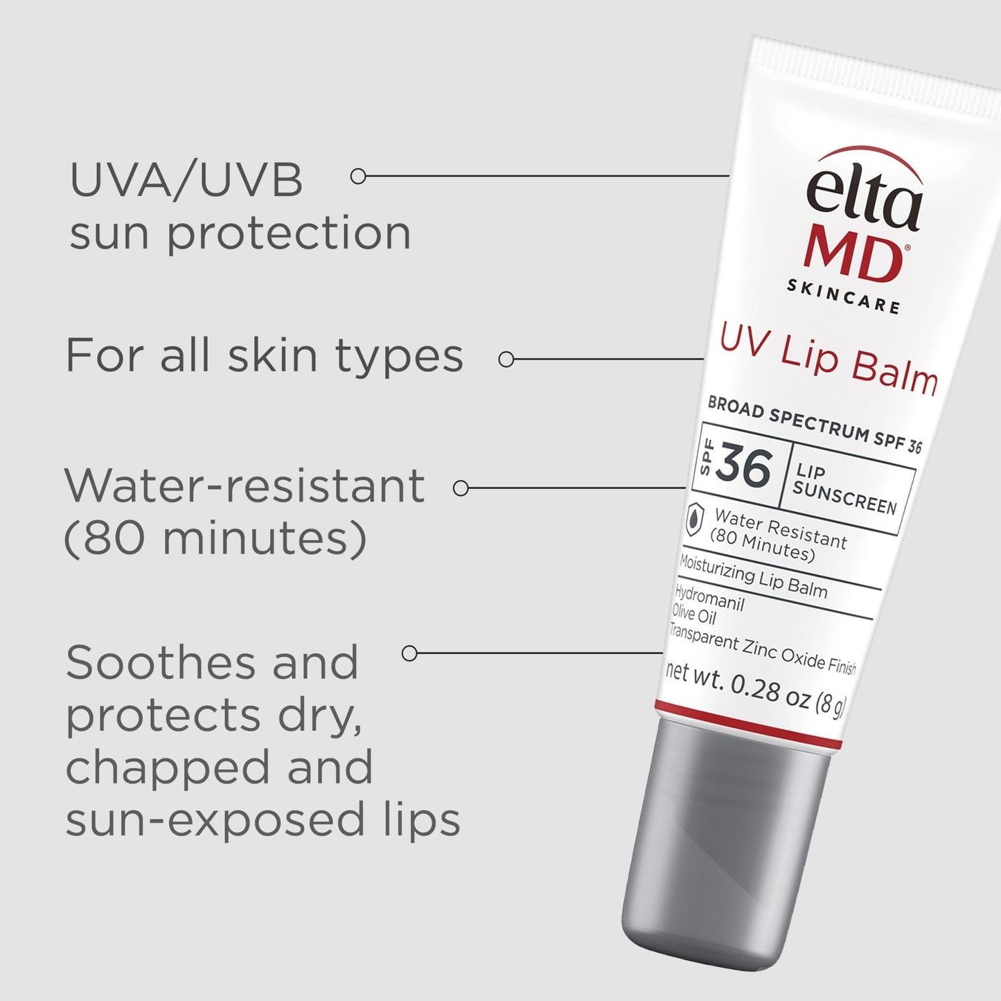 EltaMD UV Lip Balm SPF Sunscreen, Sunscreen Lip Balm with SPF 30+, Protects Dry Cracked Lips, Transparent Zinc Oxide, 0.28 Tube - Maple Wellness Supplements