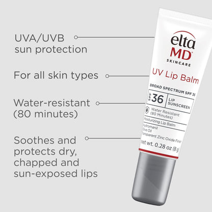 EltaMD UV Lip Balm SPF Sunscreen, Sunscreen Lip Balm with SPF 30+, Protects Dry Cracked Lips, Transparent Zinc Oxide, 0.28 Tube - Maple Wellness Supplements
