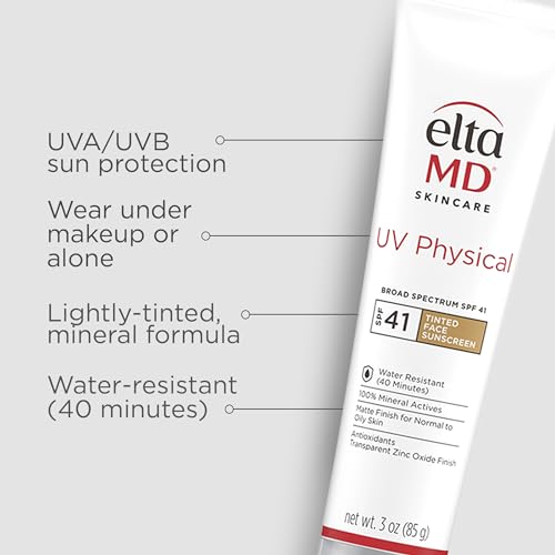 EltaMD UV Physical Tinted Mineral Sunscreen for Face SPF 41, 100% Mineral Actives Tinted Face Lotion, Water Resistant, Paraben-Free - Maple Wellness Supplements