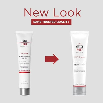 EltaMD UV Sheer Face and Body Sunscreen SPF 50+, Oil Free, No White Cast Sunscreen for Face and Body, Zinc Oxide Formula, 3.0 oz Tube - Maple Wellness Supplements
