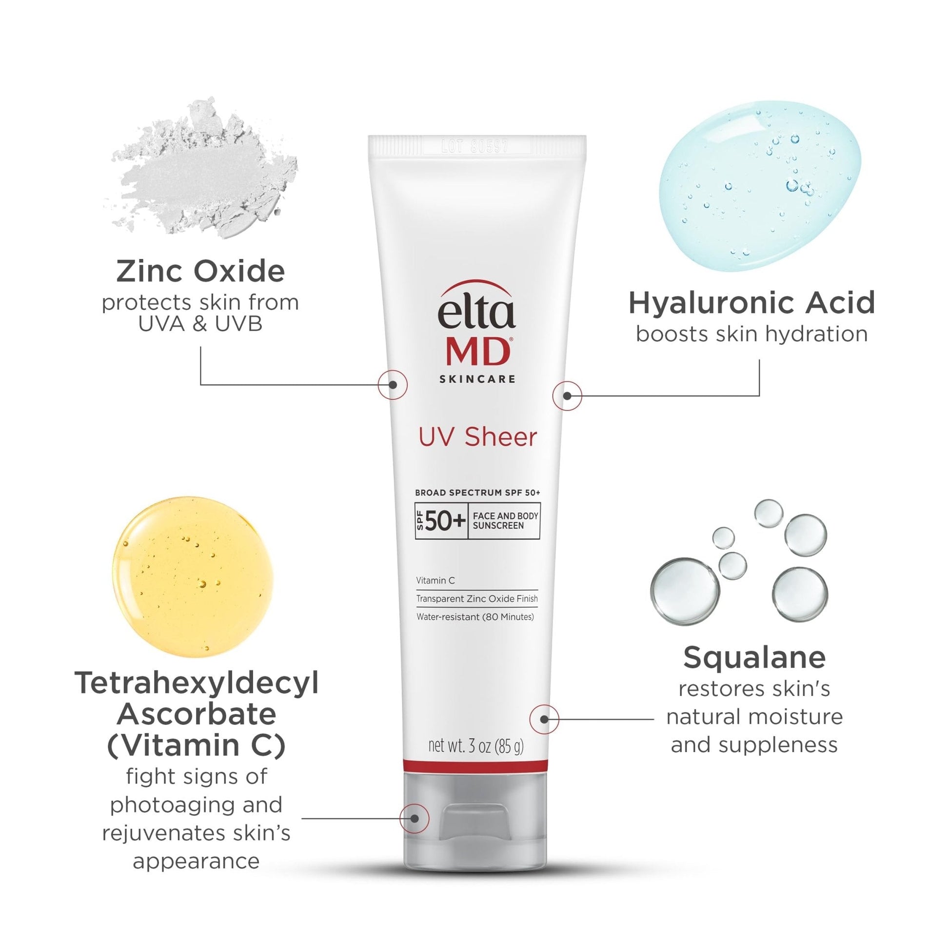 EltaMD UV Sheer Face and Body Sunscreen SPF 50+, Oil Free, No White Cast Sunscreen for Face and Body, Zinc Oxide Formula, 3.0 oz Tube - Maple Wellness Supplements