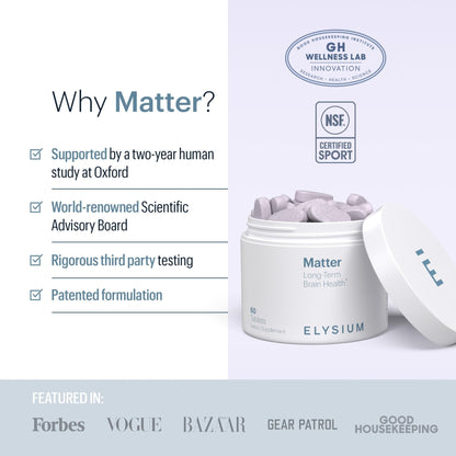 ELYSIUM Matter - 30 Servings - Brain Supplement for Memory and Focus Omega 3 Supplement + DHA - Vitamins to Support Brain Health and Memory - Maple Wellness Supplements