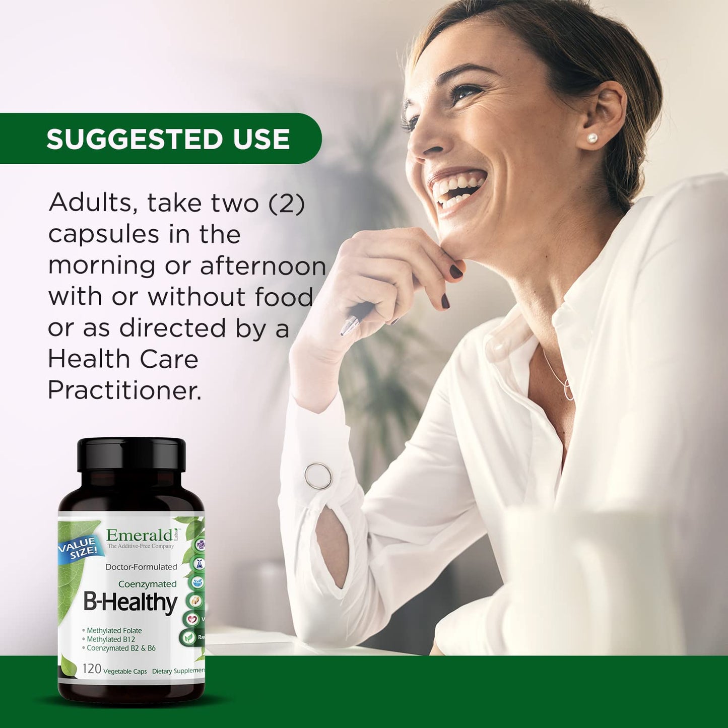 EMERALD LABS B-Healthy - Vegan Vitamin B Complex - Includes Methylated Folic Acid & Full Spectrum B Vitamins - Supports Immune, Brain & Heart Health - Maple Wellness Supplements
