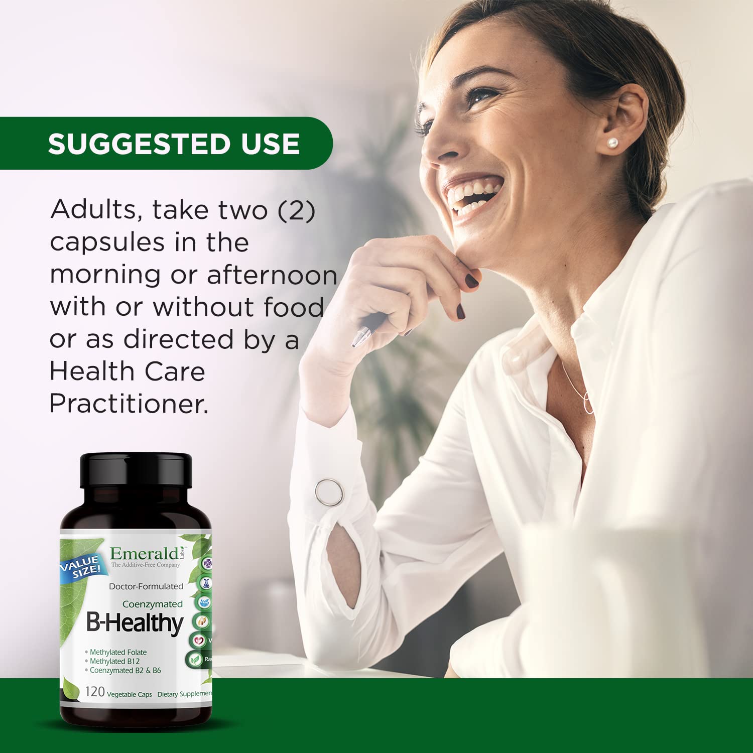 EMERALD LABS B-Healthy - Vegan Vitamin B Complex - Includes Methylated Folic Acid & Full Spectrum B Vitamins - Supports Immune, Brain & Heart Health - Maple Wellness Supplements
