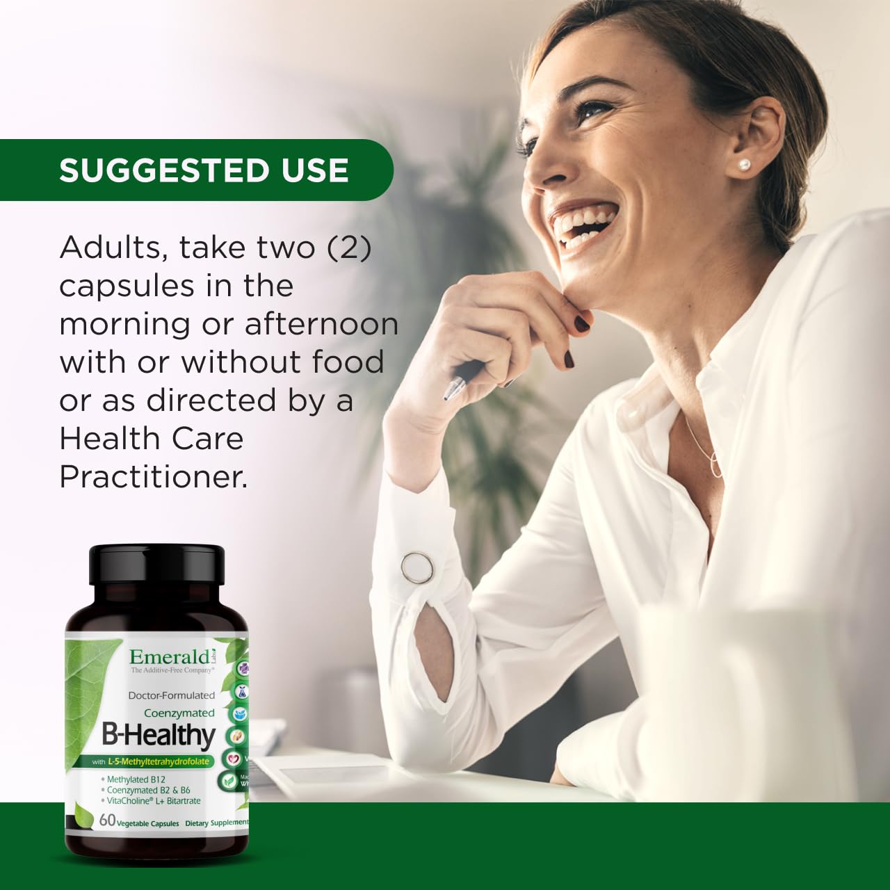 EMERALD LABS B-Healthy - Vegan Vitamin B Complex - Includes Methylated Folic Acid & Full Spectrum B Vitamins - Supports Immune, Brain & Heart Health* - 60 Vegetable Capsules - Maple Wellness Supplements