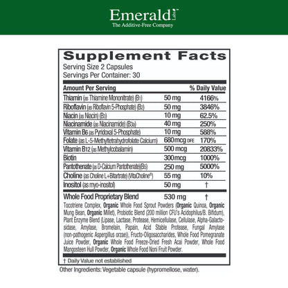 EMERALD LABS B-Healthy - Vegan Vitamin B Complex - Includes Methylated Folic Acid & Full Spectrum B Vitamins - Supports Immune, Brain & Heart Health* - 60 Vegetable Capsules - Maple Wellness Supplements