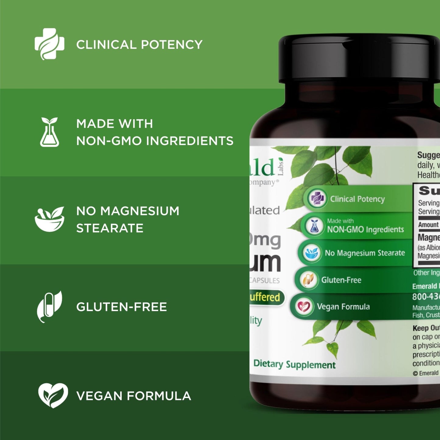 Emerald Labs Magnesium 400mg - Bone & Sleep Support with Albion Magnesium* - Vegan Friendly - 120 Vegetable Capsules (30-Day Supply) - Maple Wellness Supplements