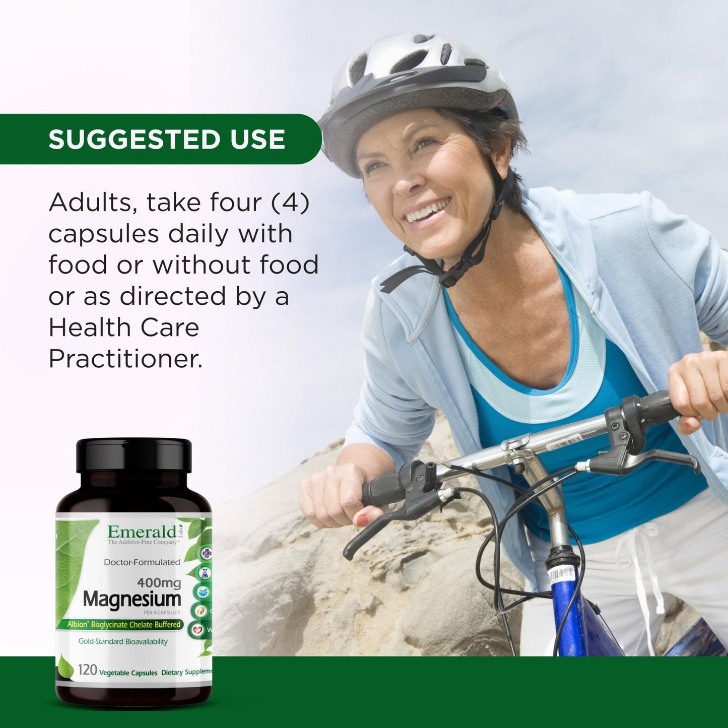 Emerald Labs Magnesium 400mg - Bone & Sleep Support with Albion Magnesium* - Vegan Friendly - 120 Vegetable Capsules (30-Day Supply) - Maple Wellness Supplements