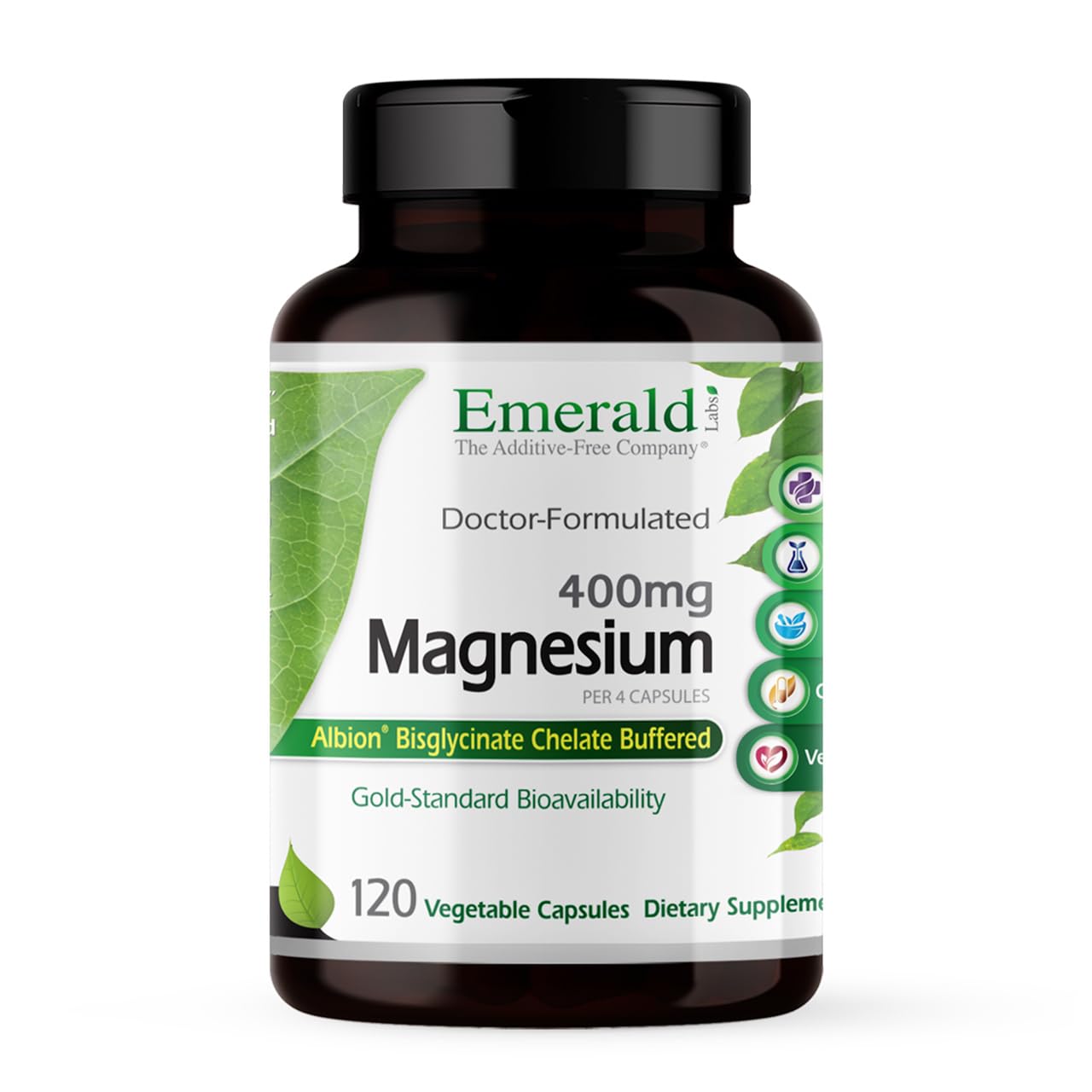 Emerald Labs Magnesium 400mg - Bone & Sleep Support with Albion Magnesium* - Vegan Friendly - 120 Vegetable Capsules (30-Day Supply) - Maple Wellness Supplements