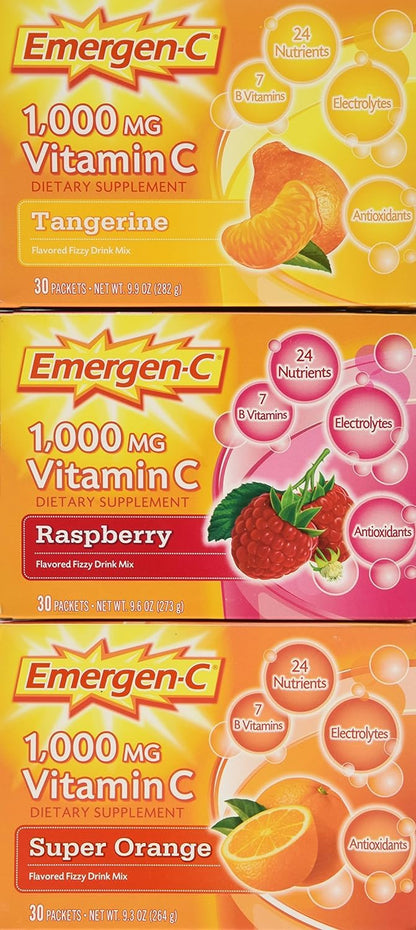 Emergen-C 1,000 mg Vitamin C Dietary Supplement Drink Mix, Super Orange/Raspberry - Maple Wellness Supplements