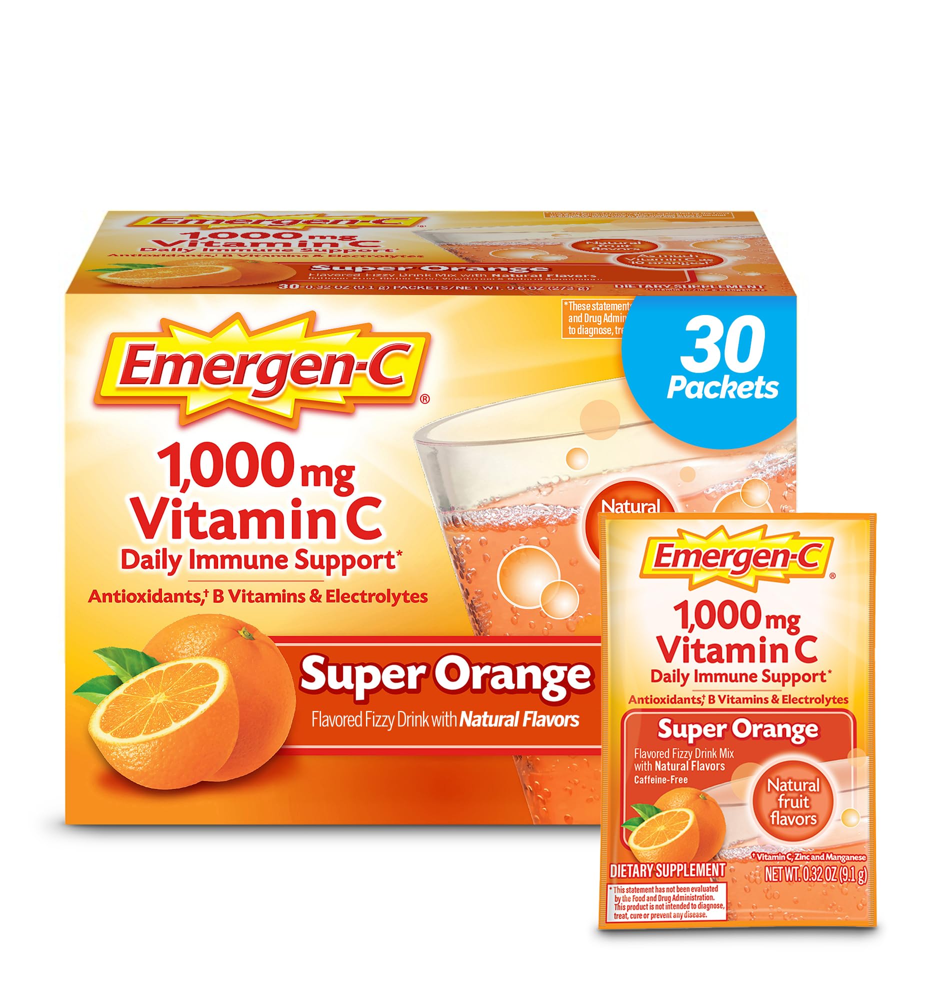 Emergen-C 1000mg Vitamin C Powder for Daily Immune Support Caffeine Free Vitamin C Supplements with Zinc and Manganese - Maple Wellness Supplements