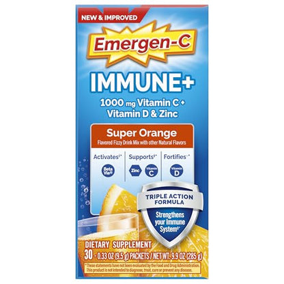 Emergen-C Immune+ Triple Action Immune Support Powder, BetaVia (R), 1000mg Vitamin C, B Vitamins, Vitamin D and Antioxidants - Maple Wellness Supplements