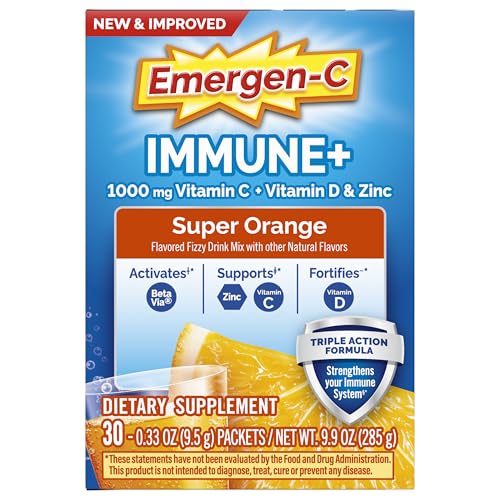 Emergen-C Immune+ Triple Action Immune Support Powder, BetaVia (R), 1000mg Vitamin C, B Vitamins, Vitamin D and Antioxidants - Maple Wellness Supplements