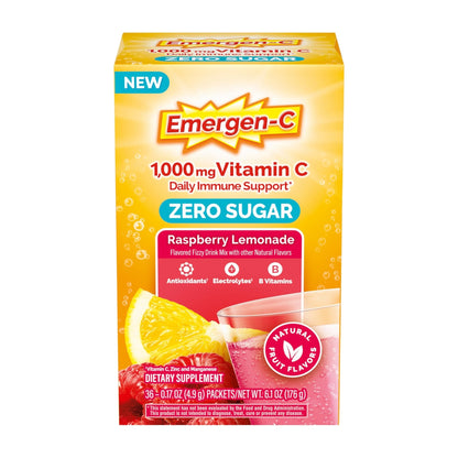 Emergen-C Zero Sugar 1000 mg Vitamin C Powder for Daily Immune Support Caffeine Free Vitamin C Supplements with Zinc and Manganese, B Vitamins and Electrolytes - Maple Wellness Supplements